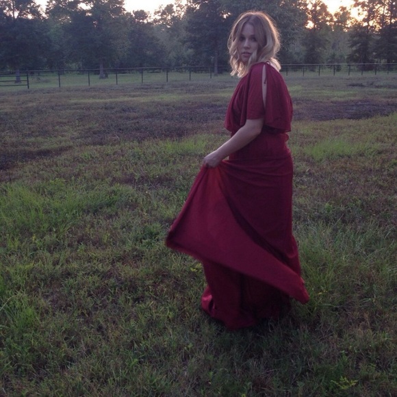 Vintage 70s Burgundy Maxi Dress - Picture 3 of 7